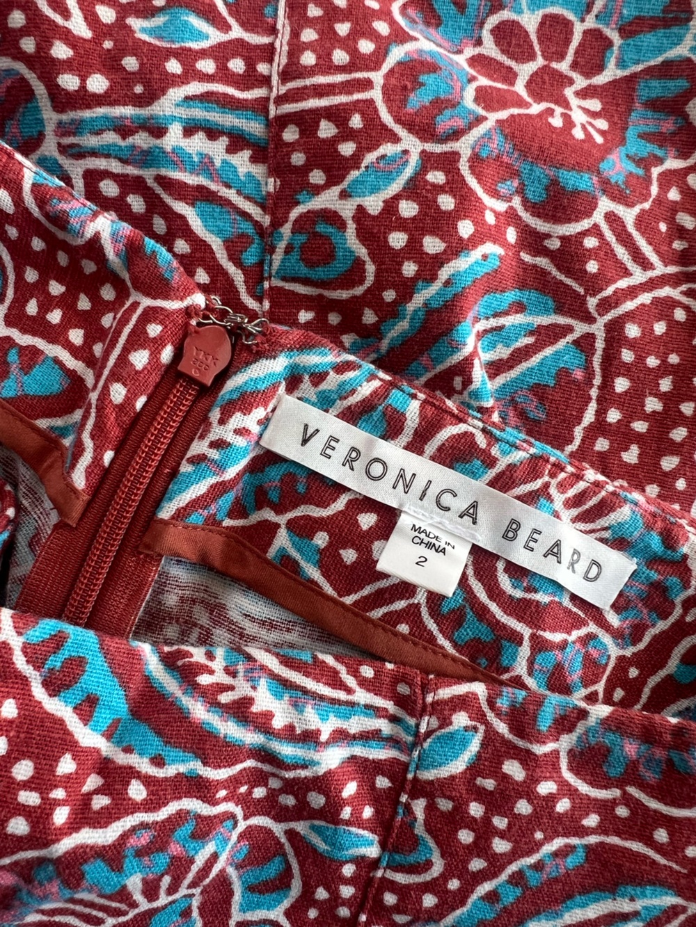 Veronica Beard Womens Cropped Linen Blend Pants Paisley Floral Red & blue - Picture 5 of 6